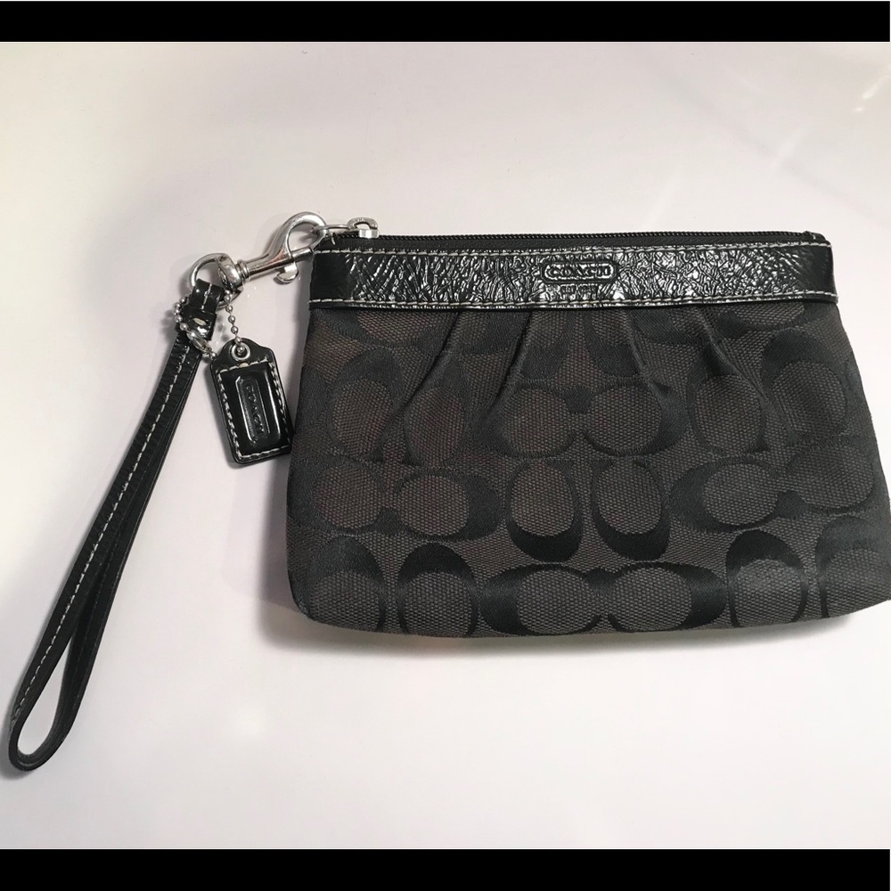 Black Coach Pleated Medium Sized Wristlet